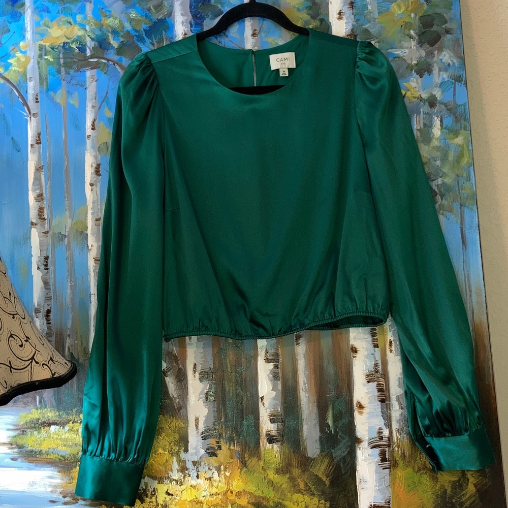 NWOT Cami NYC 98% Silk Satin Namie Top in Spruce P2P 19 in. - Picture 2 of 11
